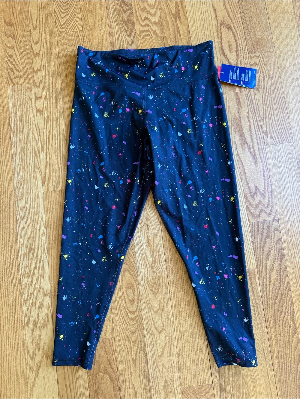 Champion Black Leggings with Multicolor Paint-Splash Print